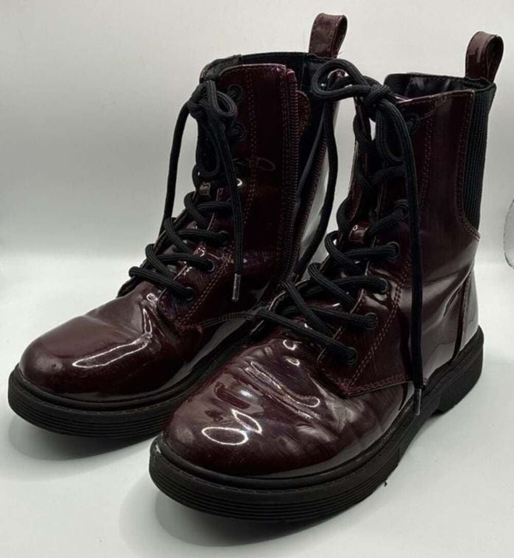 Art Class Girls Burgundy Patent Combat Boots Size 3